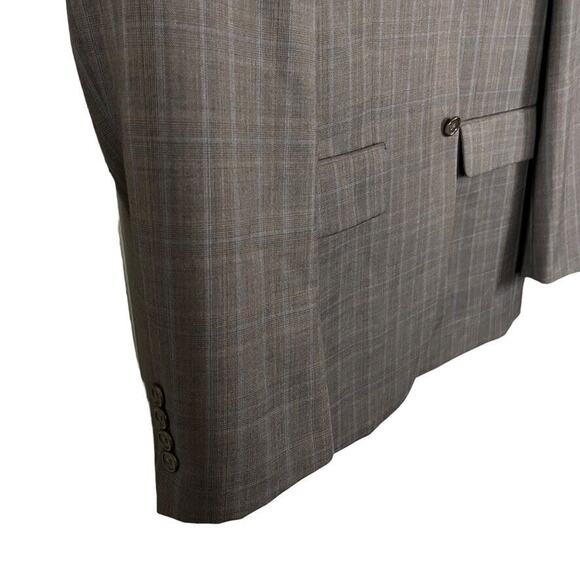 Bachrach 100% Wool Plaid Taupe Brown 2 Button Suit Jacket Blazer sz 42 Long 42L - Picture 4 of 16